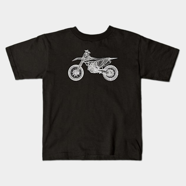 White 450 SX-F Bike Blueprint Sketch Art Kids T-Shirt by DemangDesign